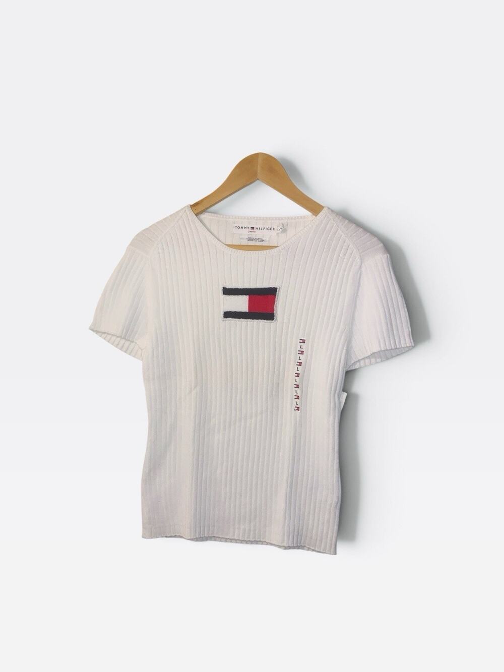 Vintage Y2K Tommy Hilfiger Cropped Ribbed Knit Sweater SZ L nwt